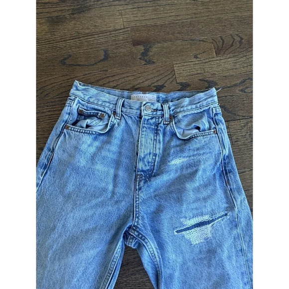 Topshop Women’s Distressed Straight Leg Editor Button Fly Jeans Size 26 L0568 - Picture 6 of 13